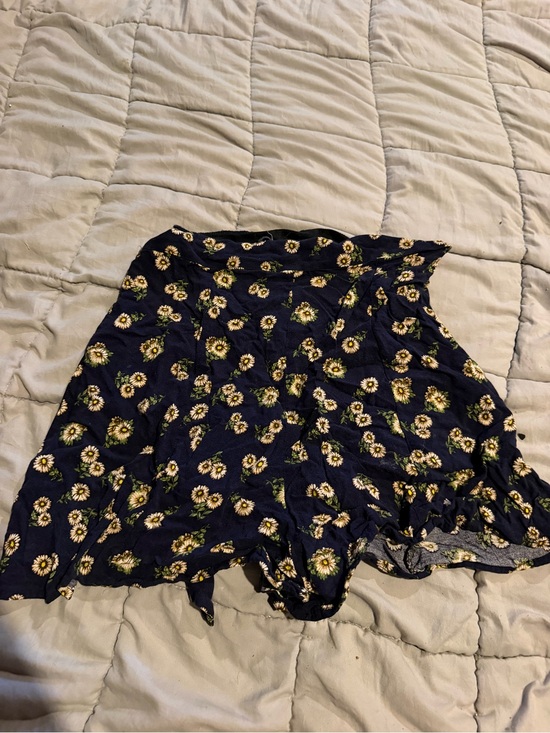 Monteau Pants - Monteau Navy Floral Ruffle Hem Skater Skirt
